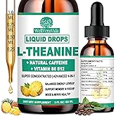 L Theanine Caffeine Liquid Drops, High Potency L-Theanine 100mg w. Caffeine Vitamin B12 B6, Natural Nootropic Brain for Smooth Energy Focus Alertness, 6X Stronger Than Pills Powder Gum
