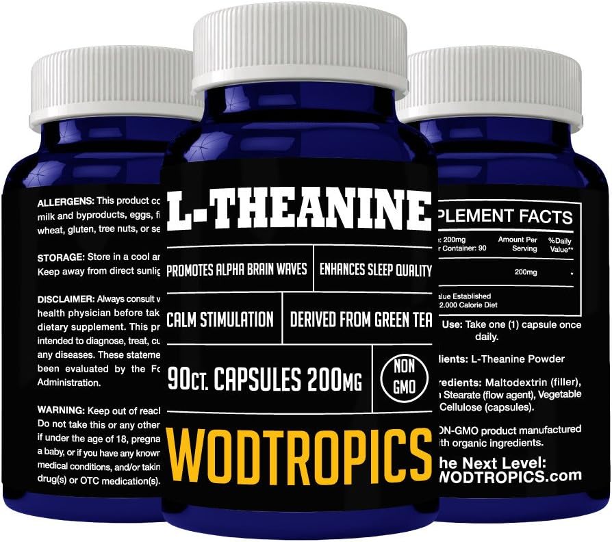 L-Theanine Capsules for Anxiety Relief, Improved Sleep Quality and Added Concentration - Theanine Nootropic for Improved Cognitive Performance by WodTropic, 100%