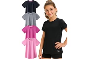 LIBERTY PRO 4 Pack: Youth Girls Athletic Shirts, Short Sleeve Dry Fit Apparel Tech Tshirts, Sports Activewear for Kids Teens