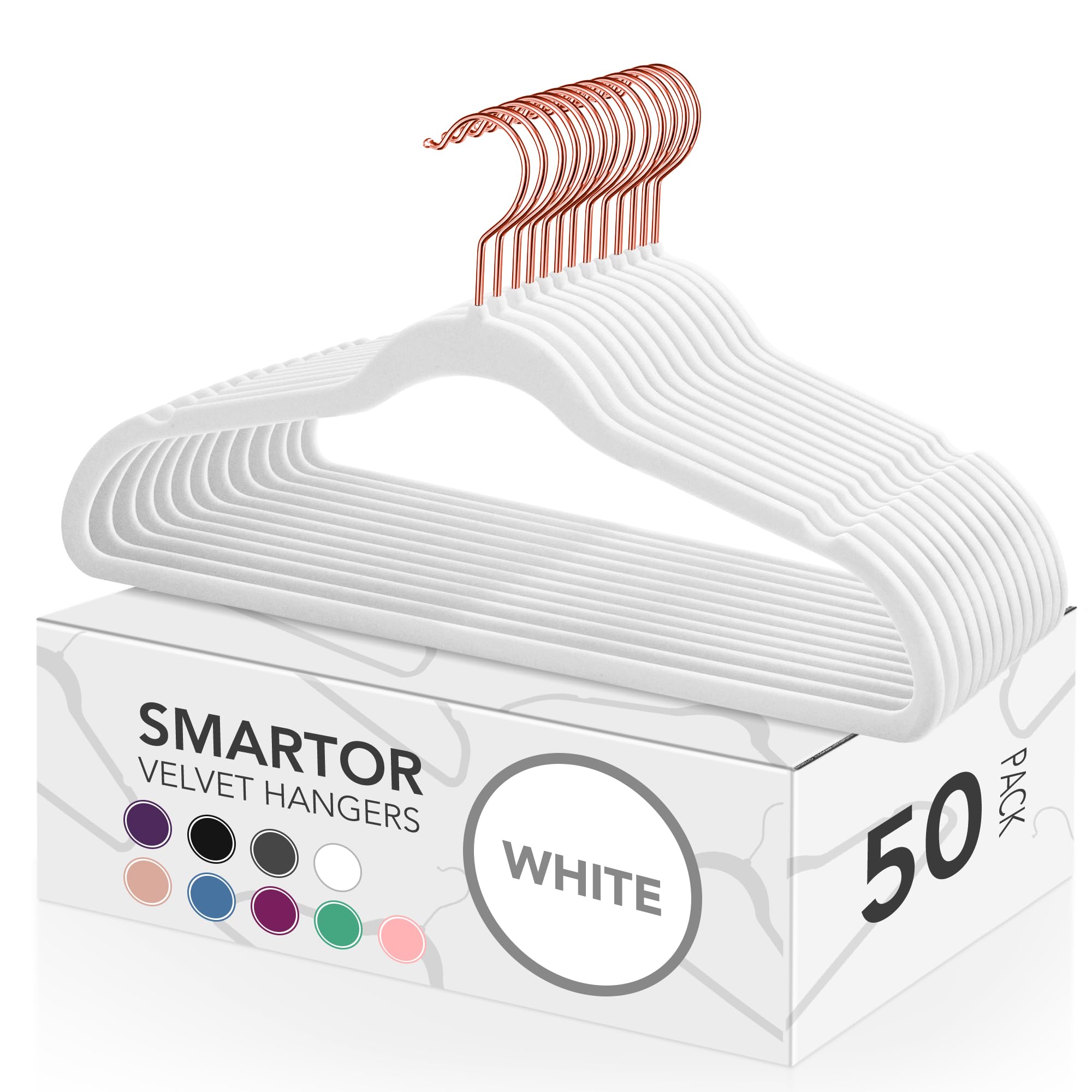 Photo 1 of Smartor White Velvet Hangers - 50 Pack, Felt Hangers Non Slip with Rose Gold Hook, Heavy Duty Felt Hanger Flocked Hangers as Coat Hangers, Suit Hangers, Heavy Duty Clothes Hangers Velvet - White