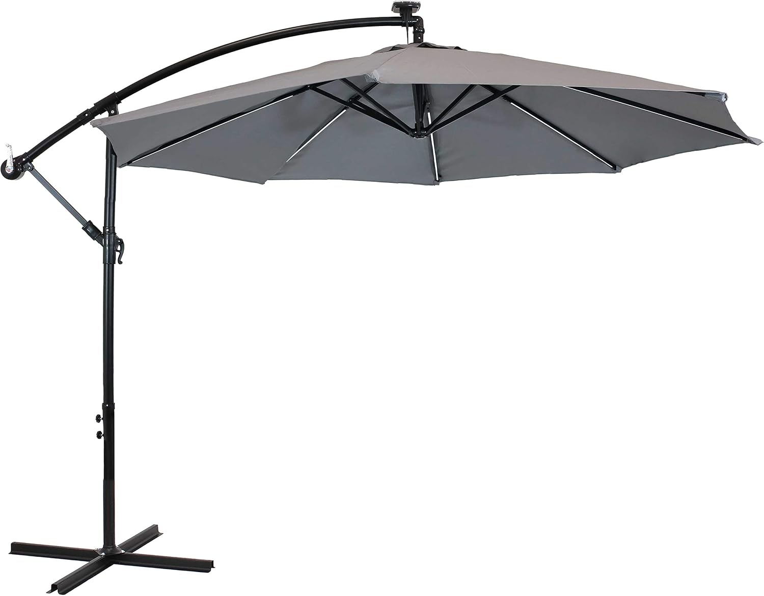 Amazon Com Sunnydaze Outdoor Cantilever Offset Patio Umbrella With Solar Led Lights Outside Waterproof Polyester Shade Steel Pole Air Vent Cross Base And Crank 9 Foot Smoke Garden Outdoor