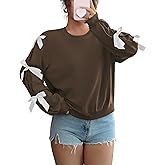 GAMISS Womens Bow Lightweight Sweatshirt Oversized Crew Neck Comfy Long Sleeve Casual Loose Pullover Top Y2K Clothes