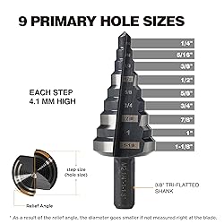 Jerax tools 1/4 to 1-1/8 Step Drill Bit Straight