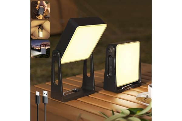 PopoIron 2 Pack Rechargeable Camping Lights, 4000mAh Dimmable LED Camping Lamp Lanterns with Clip & 360° Stand, 2-in-1 Flashl