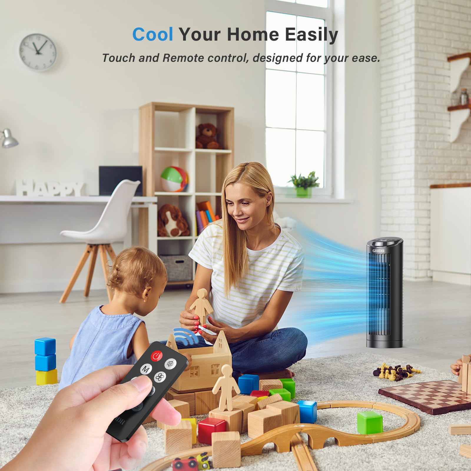 Tower Fan Bladeless with 3 Speeds, 4 Mode [AI, Normal, Natural, Sleep], Table Fan 80° Oscillation, Touch Screen + Remote Control, 12H Timer, 13