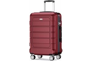 SHOWKOO Luggage PC+ABS Durable Expandable Hardside Suitcase with Double Spinner Wheels TSA Lock 24-Inch, Wine Red­