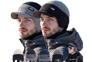 Yuan Windproof Thermal Cap with Visor for Men Women Winter Knitted Earflap Hat - Cold Protection Warm Fleece Baseball Caps