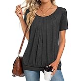 Anymeet 2026 Women's Spring Summer Tunic Tops Short Sleeve Casual Tshirt for Leggings Pleated Blouses