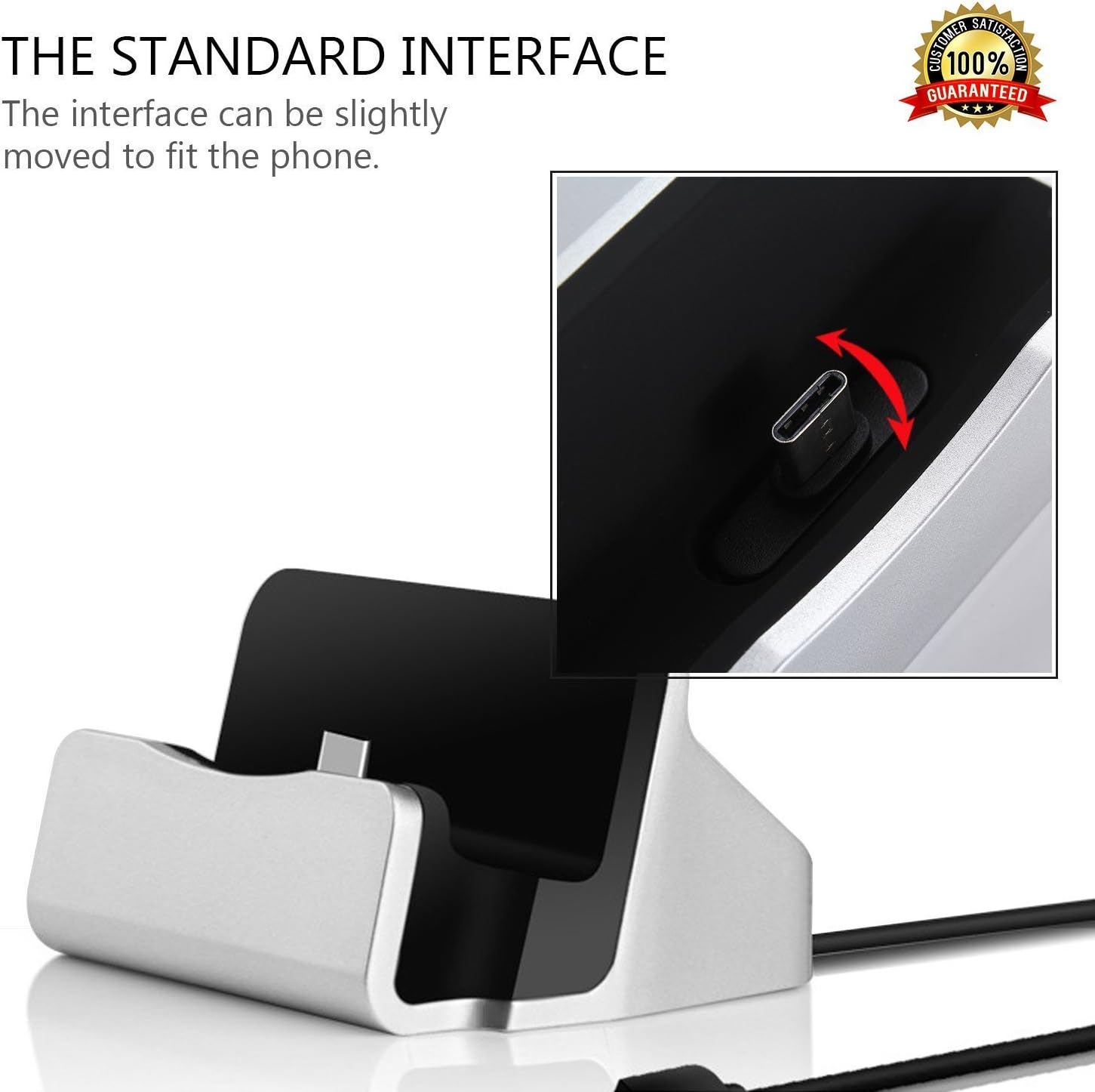 YooGoal USB Type C Charging Dock, Type-C Docking Station Fast Charger & Sync Stand for Samsung Galaxy Note 8 S8 Google Pixel Huawei P10 Mate 10 LG OnePlus ZTE Xperia and More Type C Devices - Silver - Image 3