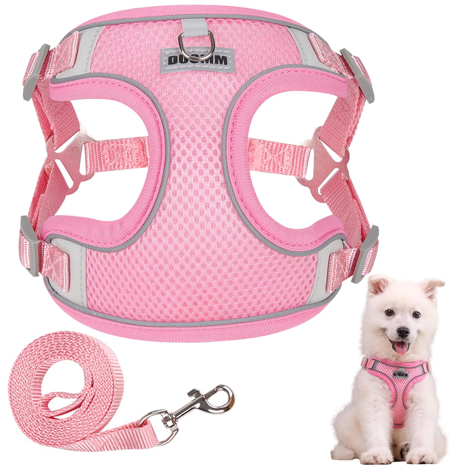 Ledeak No Pull Harness for Dogs, Breathable Mesh Step in Dog Harness, Adjustable Dog Harnesses, Dog Vest Harness with Reflective Strip, Lightweight Dog Harness for Small Medium Large Dogs (Pink, M)