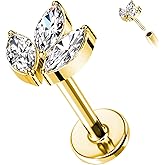 FLOGWE G23 Titanium 16G Push in Flatback Stud for Flat, Helix, Tragus, Conch, Lobe CZ Nose Stud Lip Stud Hypoallergenic Cartilage Earring Piercing Jewelry