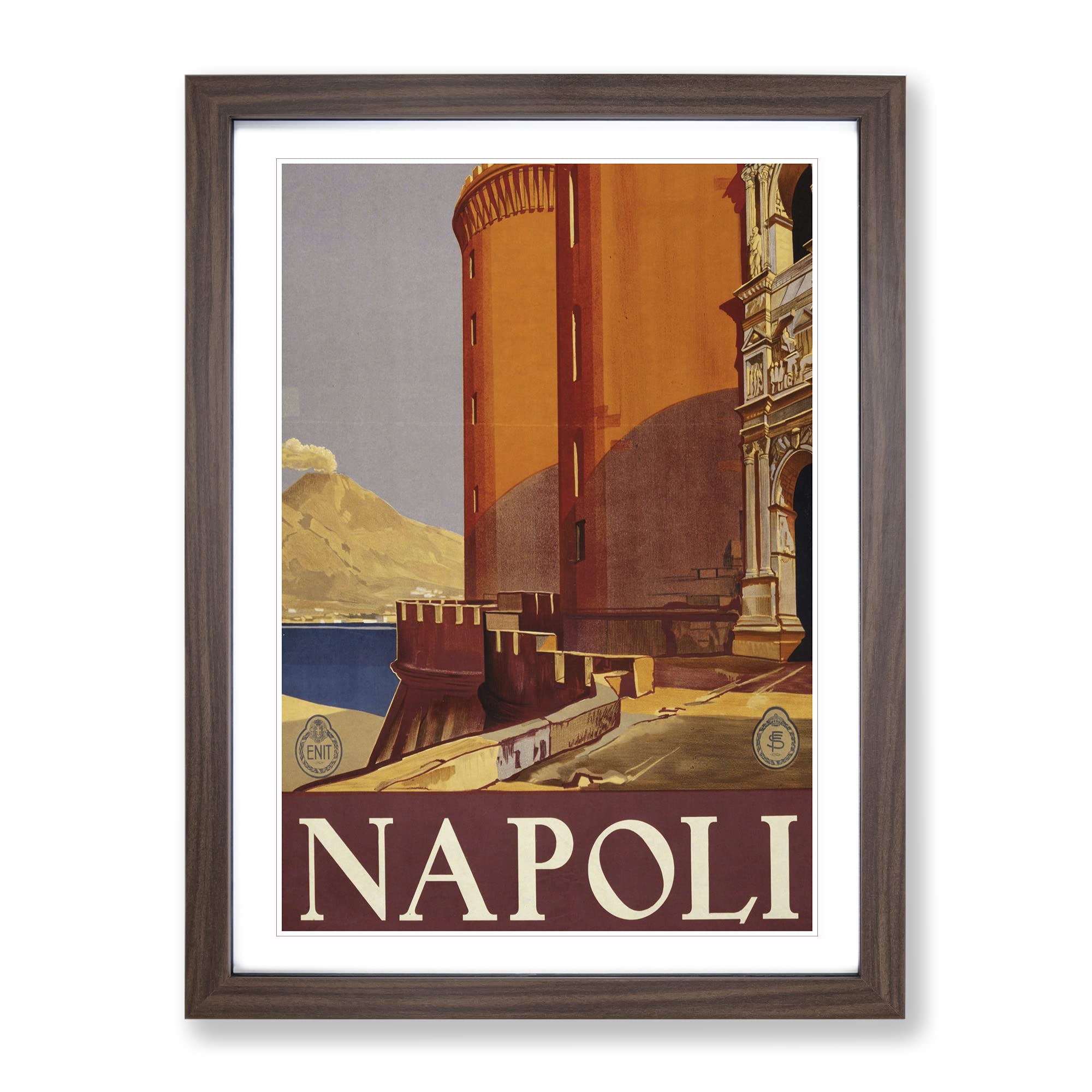 Vintage Travel Poster Napoli Vintage Framed Wall Art Print, Ready to Hang Picture for Living Room Bedroom Home Office Décor, Walnut A3 (34 x 46 cm)