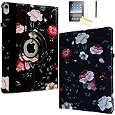 JYtrend Case for iPad Air 3rd 10.5, Rotating Stand Smart Magnetic Auto Wake Up/Sleep Cover for 2019 iPad Air 10.5 - A2152 A2153 A2154 A2123 MUUJ2LL/A MUUQ2LL/A MV1G2LL/A MV152LL/A (Flower Black)