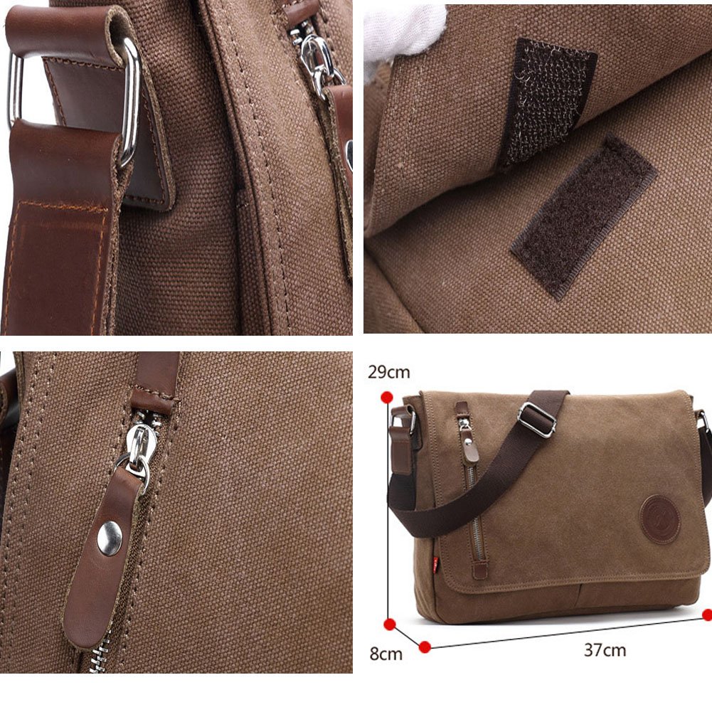 Durable Fashion Vintage Canvas Messenger Bag Laptop Bag Ipad Bag Bookbag Satchel Crossbody Bag Shoulder Sling Bag Shopping Bags Outdoor Sports Travel Casual Weekend Bag for Men and Women (Coffee)