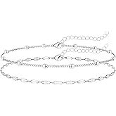 Gokeey Ankle Bracelets for Women, 14k Gold Plated Jewelry Set Waterproof Layered Cuban Figaro Link Chain Anklets Set Gold Anklets Summer Boho Beach Jewelry Gift Adjustable Size