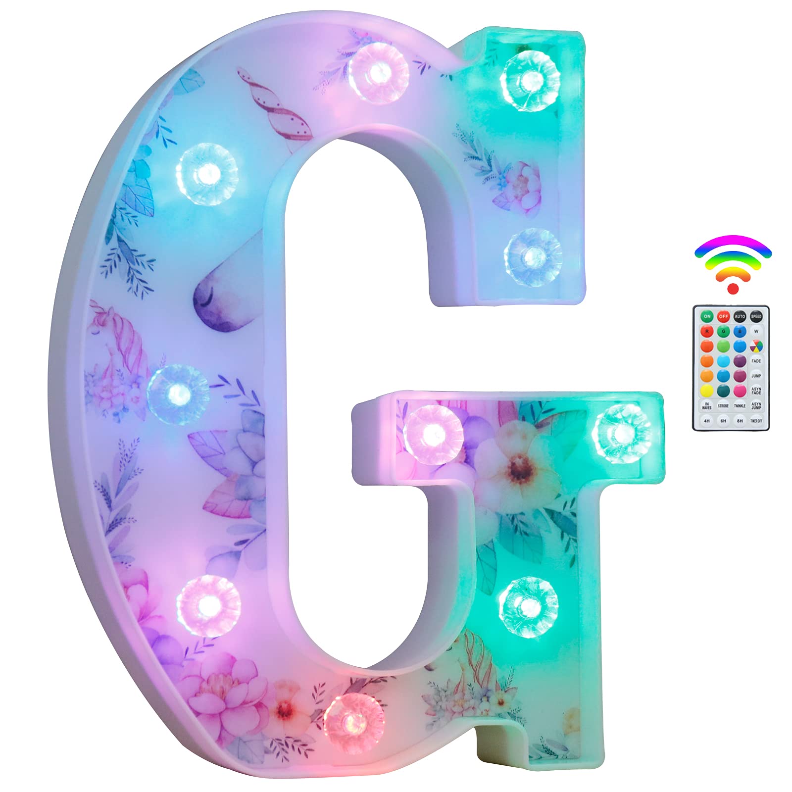 Unicorn Light Up Letters, LED Letter Lights 18 Color Changing Diamond Alphabet Sign Unicorn Gifts for Girls Women Party Birthday Decorations Remote Night Light Christmas Valentine Wall Table Decor - G