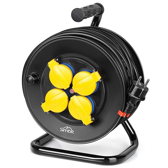 SIMBR IP44 Kabeltrommel, mit Überhitzungsschutz, wasserdichte Kabel aus Gummi,25m, H07RN-F 3 * 1,5mm², mit 4 Schutzkontakt St