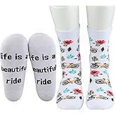 MBMSO Bike Rider Gift 2 Pairs Life is a Beautiful Ride Socks Bicycle Socks Bike Lovers Gifts Cycling Gift for Cyclists Biker