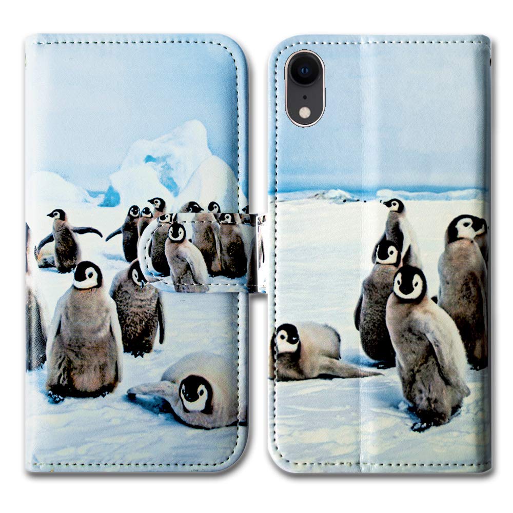 Bcov iPhone XR Wallet Case, Cute Playing Penguin Leather Flip Wallet Case Cover with Card Slot Holder Kickstand For iPhone XR