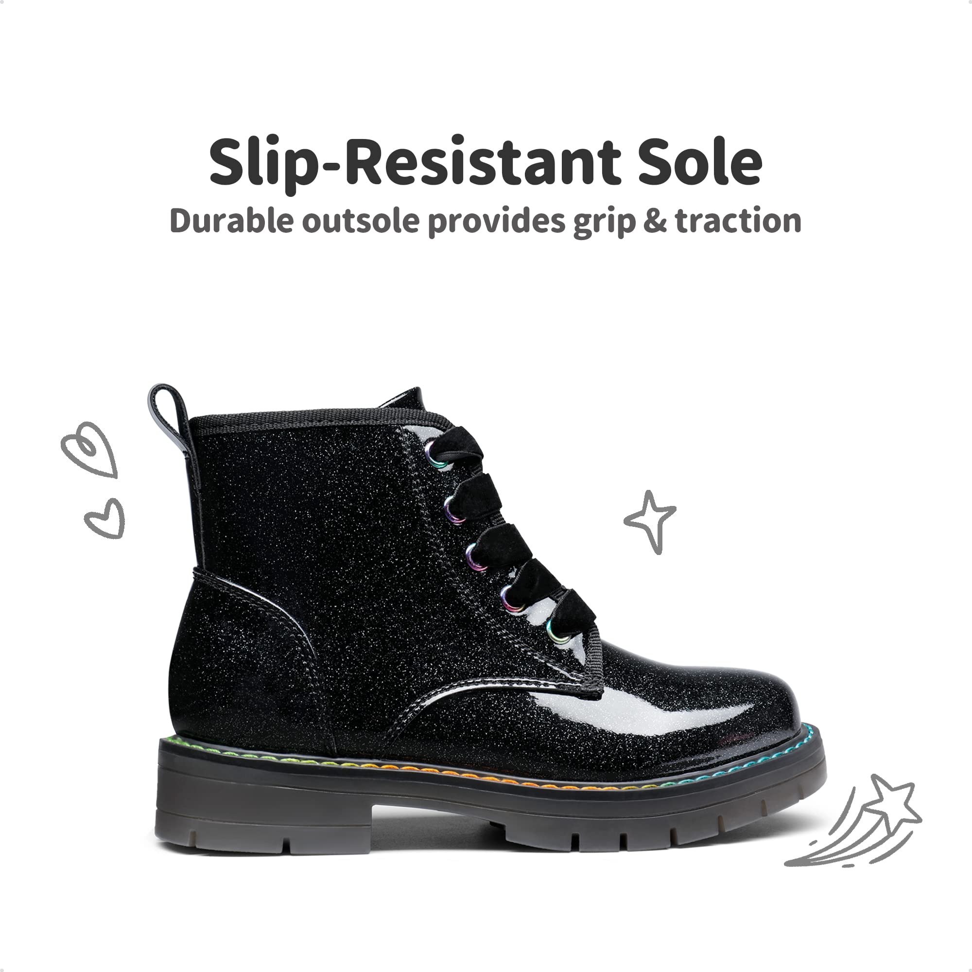 DREAM PAIRS Girls Boys Glitter Ankle Boots Side Zipper Combat Shoes with Lace Up for Toddler/Little Kid/Big Kid