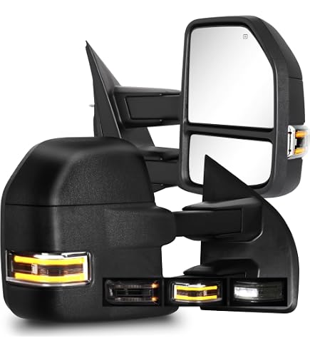 BOOLEE Towing Mirrors For Ford F150 (2015-2020) - Heated, Power, LED Turn Signal, Black Housing