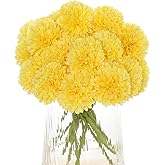 Kimura's Cabin 20pcs Fake Chrysanthemum Artificial Flowers Faux Silk Mums with Stem Balls Flowers for Vase Fillers Easter Home Table Floral Arrangements Wedding Party DIY Decoration(Yellow)