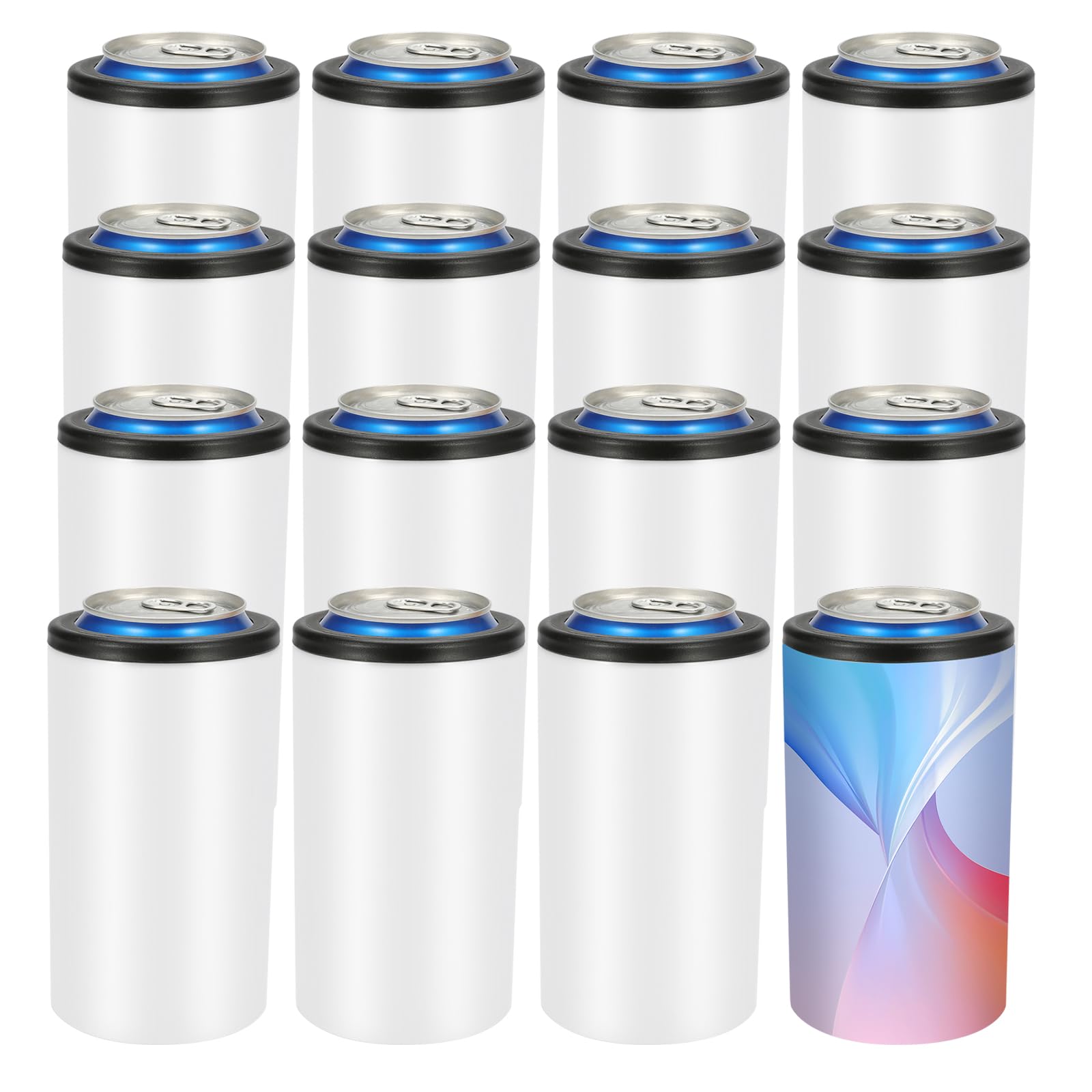 Photo 1 of 16 Pack Sublimation Can Cooler Sublimation Can Holder Stainless Steel Insulated Blank Can Cooler Sublimation Tumbler Vinly Gifts, White 12oz