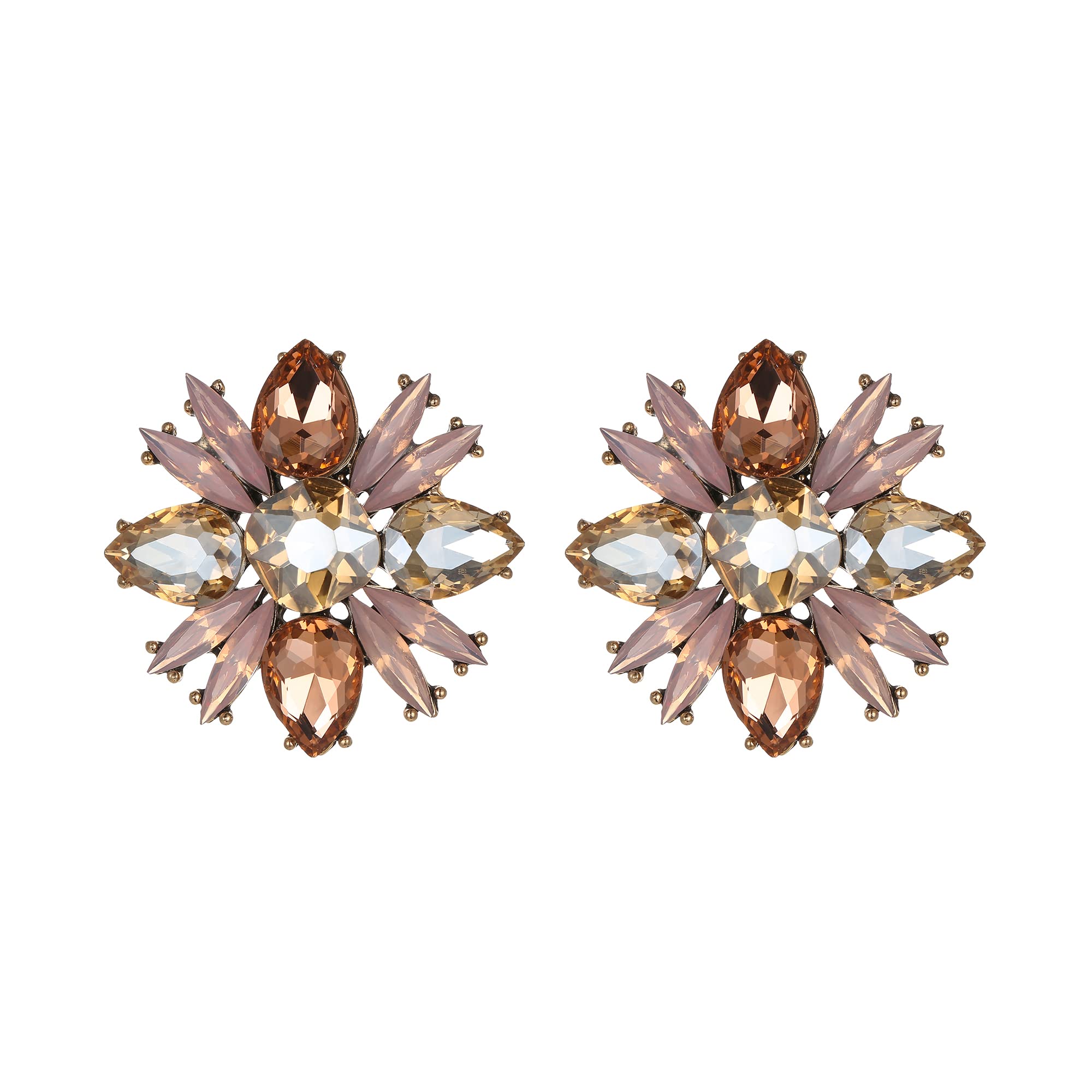 Clearine Victorian Style Crystal Marquise Teardrop Stud Earrings for Women Peach Morganite Colour Antique-Gold-Tone