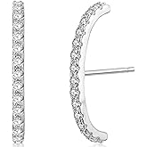 18K Gold Plated Sterling Silver Paved Gemstone Curved Bar Ear Cuffs Suspender Earrings CZ Huggie Earrings