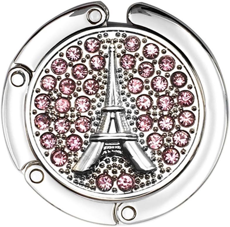 JewelBeauty Rhinestones Eiffel Tower Travel Folding Bag Purse Handbag Table Hook Hanger Holder Decor (Pink)