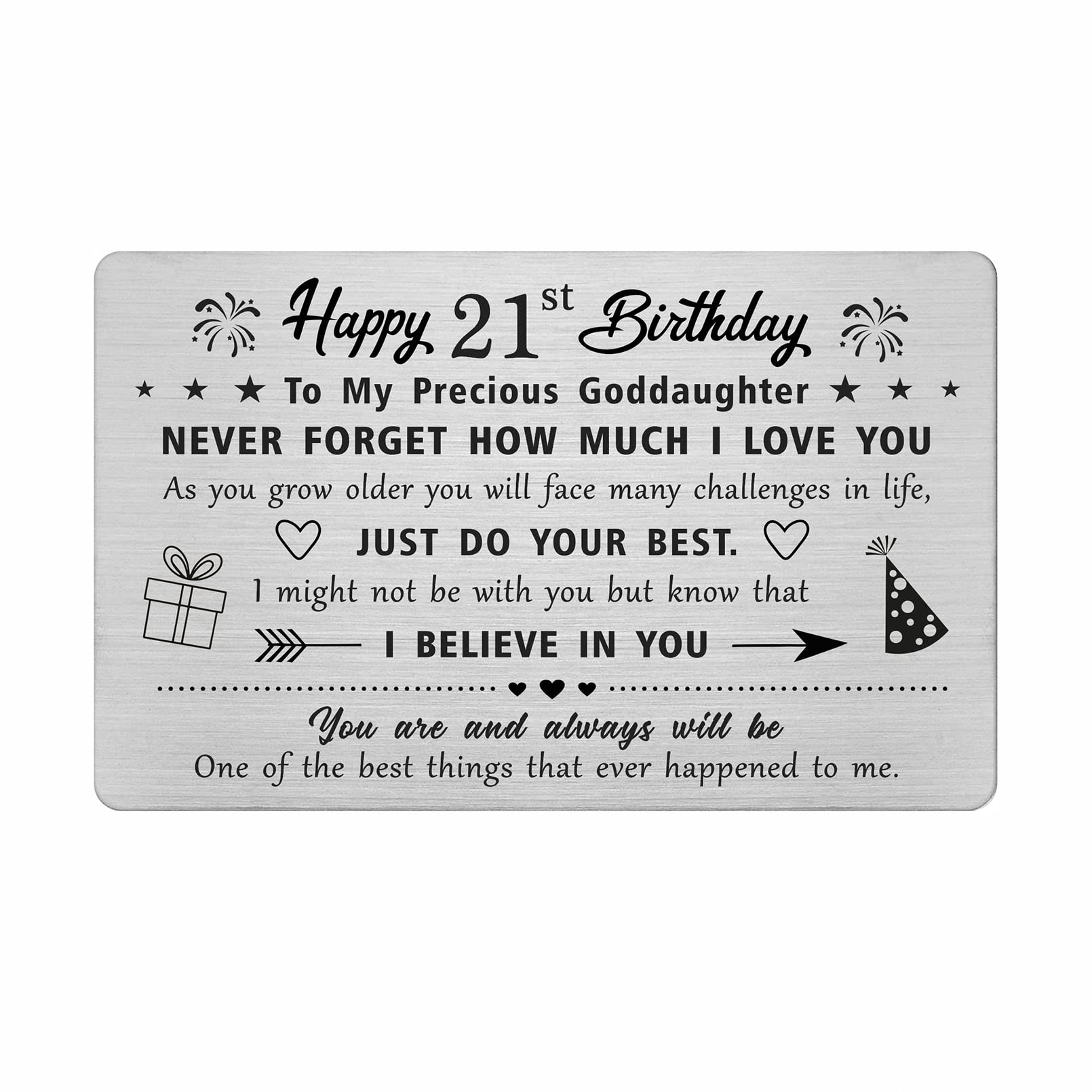 FALOGI Goddaughter 21st Birthday Cards - Happy 21 Year Old Birthday Card for Goddaughter - Birthday Gifts for 21 Year Old Goddaughter, Metal Engraved Wallet Card