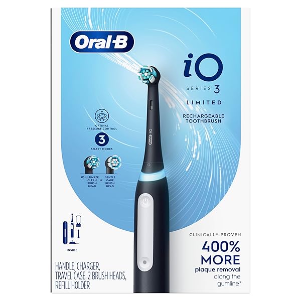 ORAL-B IO DEEP CLEAN RECHARGEABLE ELECTRIC TOOTHBRUSH, BLACK, IO SERIES 3 LIMITED, 2 BRUSH HEADS, TRAVEL CASE, PRESSURE SENSOR, 3 CLEANING SETTINGS