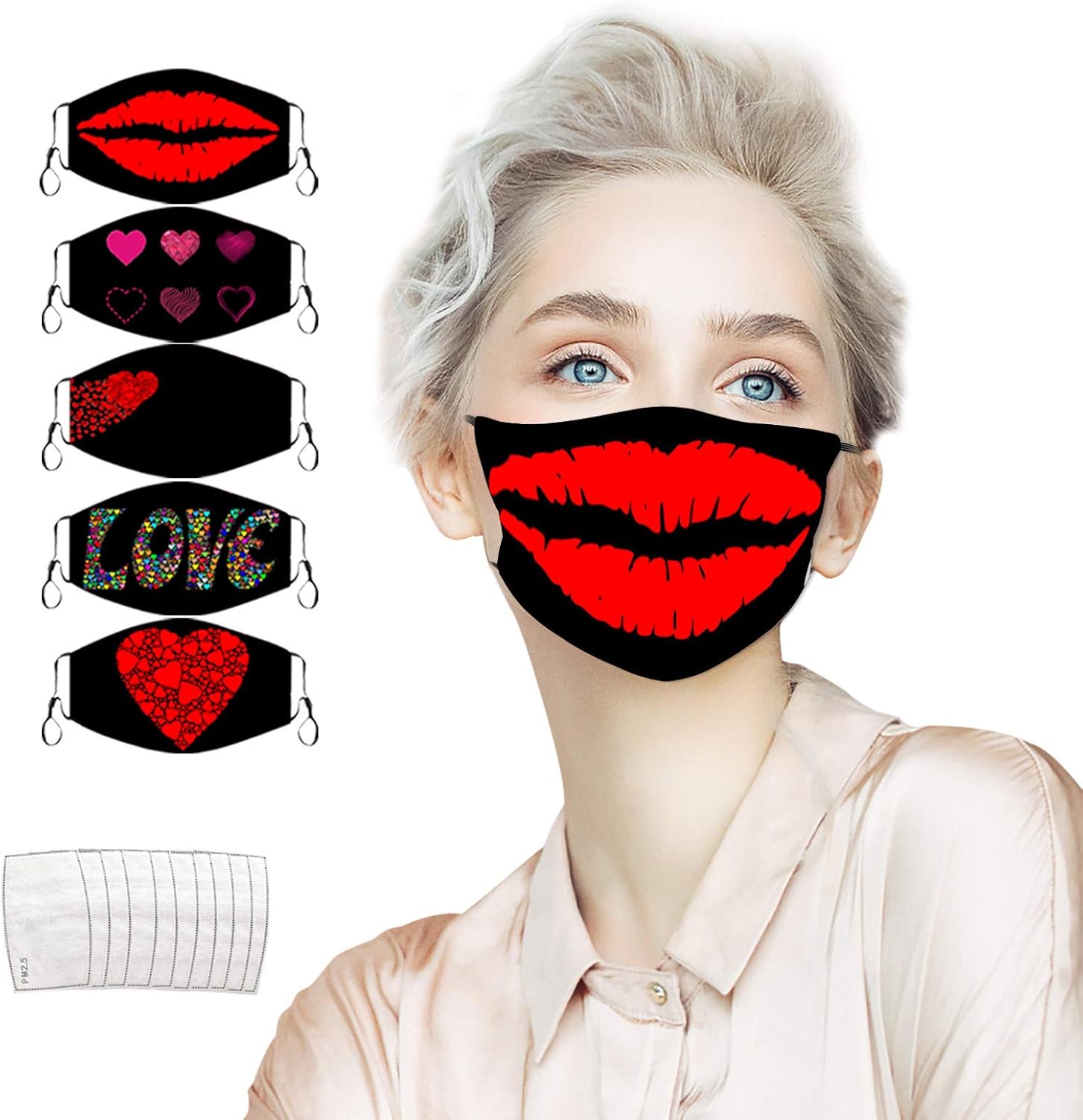 AKIMPE 5PC Adult Valentine's Day Masks, Winter Adjustable Comfortable