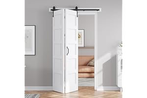 FREDBECK 48X84(Double 24x84) Bi-fold Barn Door Folding Doors White with 52" Hardware Kit,Interior Water-Proof PVC Surface for Closet,Assembly Required