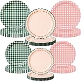 Havawish 144 Pcs Camp Gingham Paper Plates 7'' 9'' Disposable Scalloped Checkered Plates Bachelorette Party Supplies Dinner Dessert Dishes Tea Party Tableware for Wedding Birthday Baby Bridal Shower