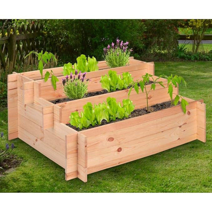 designfun HOCHBEET AUS PINIENHOLZ FSC MIT 3 ETAGEN 100 x 75 x 40 cm