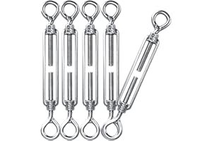 Eye & Eye Turnbuckles Twours 304 Stainless Steel Heavy Duty Turnbuckle Wire Rope Cable Tensioner Adjustable O to O Turnbuckle for Shade Sail (1/4" (M6) - 5PCS)