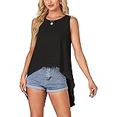 Rooscier Women's High Low Hem Sleeveless Round Neck Split Back Loose Flowy Cami Tank Top