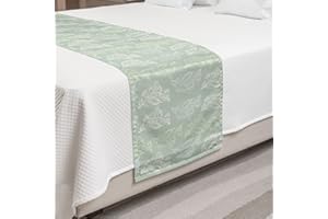 Ambesonne Botanical Bed Runner, Continuous Abstract Flowers Illustration Print in Pastel Nature Tones, Decorative Accent Bedding Scarf for Hotels Homes and Guestrooms, Queen, Green White