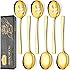 Keyoxy 6 Piece Stainless Steel Serving Spoons Set - 3 Large, 3 Slotted, 9.2-Inch, Dishwasher Safe, for Parties/Kitchen/Buffet