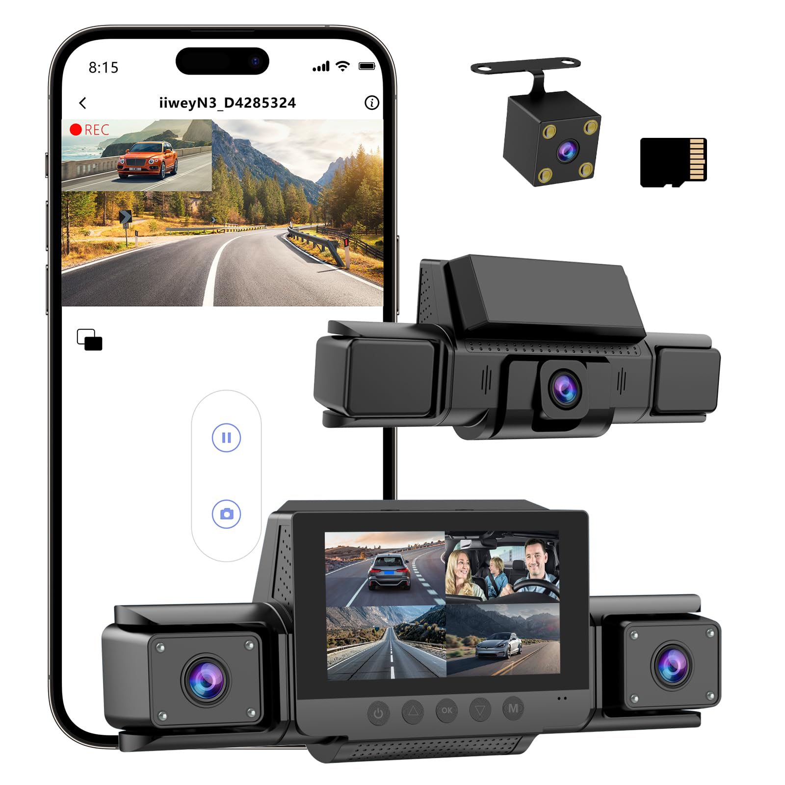 Photo 1 of 4-Channel 360° Dash cam Front and Rear FHD 1080P 180° Rotating Side-View Camera APP Control reversing Display Collision Detection Parking Monitoring Loop Recording | Suitable for sedans and SUVs