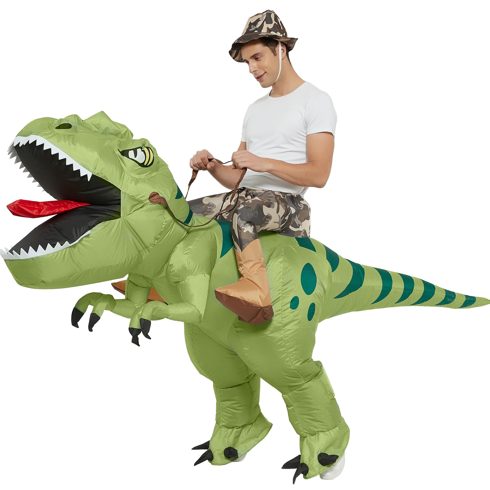 One Casa Inflatable Dinosaur Costume Riding T Rex Air Blow up Funny Fancy Dress Party Halloween Costume for Adult