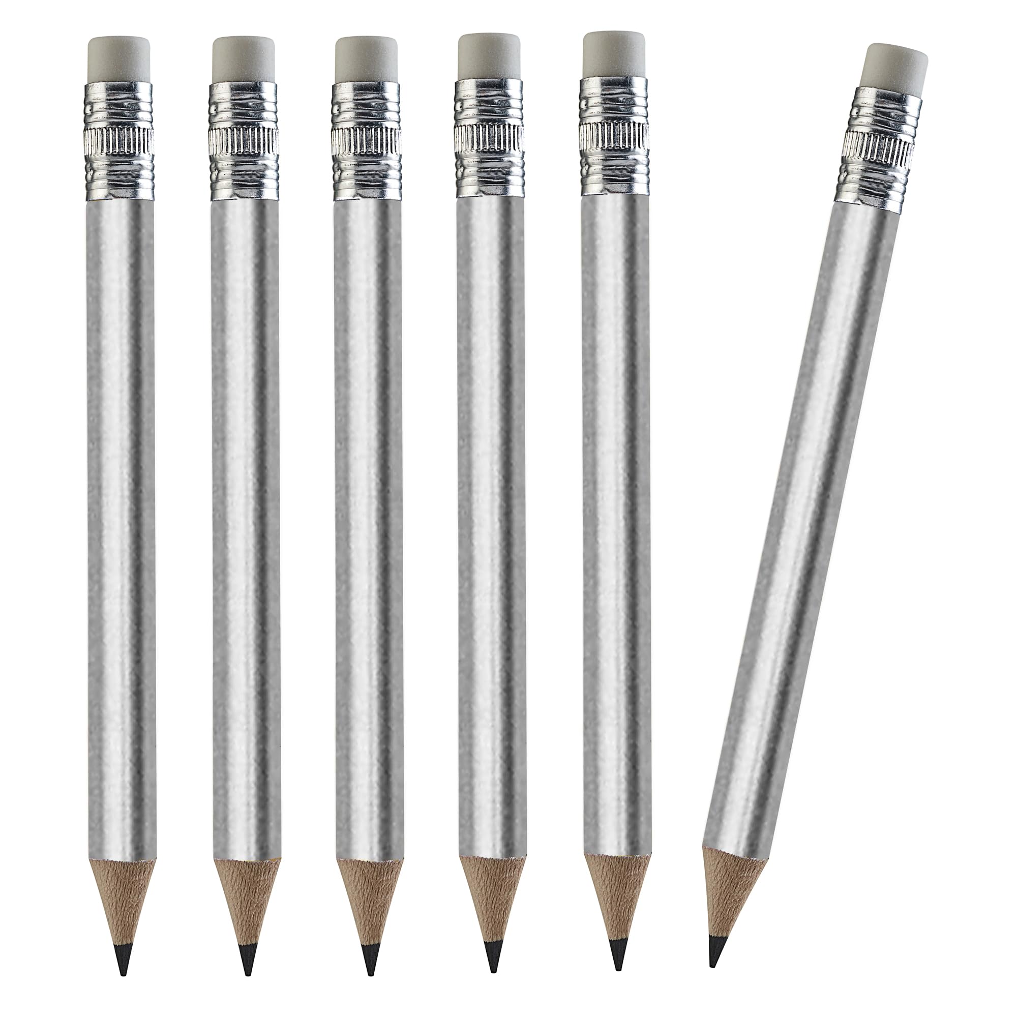 TH Golf 100pcs Premium Golf Pencils, 4 Inch Mini Half Pencils with Eraser Sharpened Wood Mini Round for Schools Wedding Toddlers Home Corporate Multiple Colours (Silver)