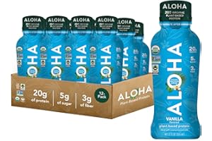 ALOHA Organic Plant Based Vanilla Ready to Drink Protein Shake w/MCT Oil (12 ct, 12oz Bottle) 20g Protein, Low Sugar & Carb, Gluten-Free, Paleo, Non-GMO, No Soy,Stevia or Sugar Alcohol