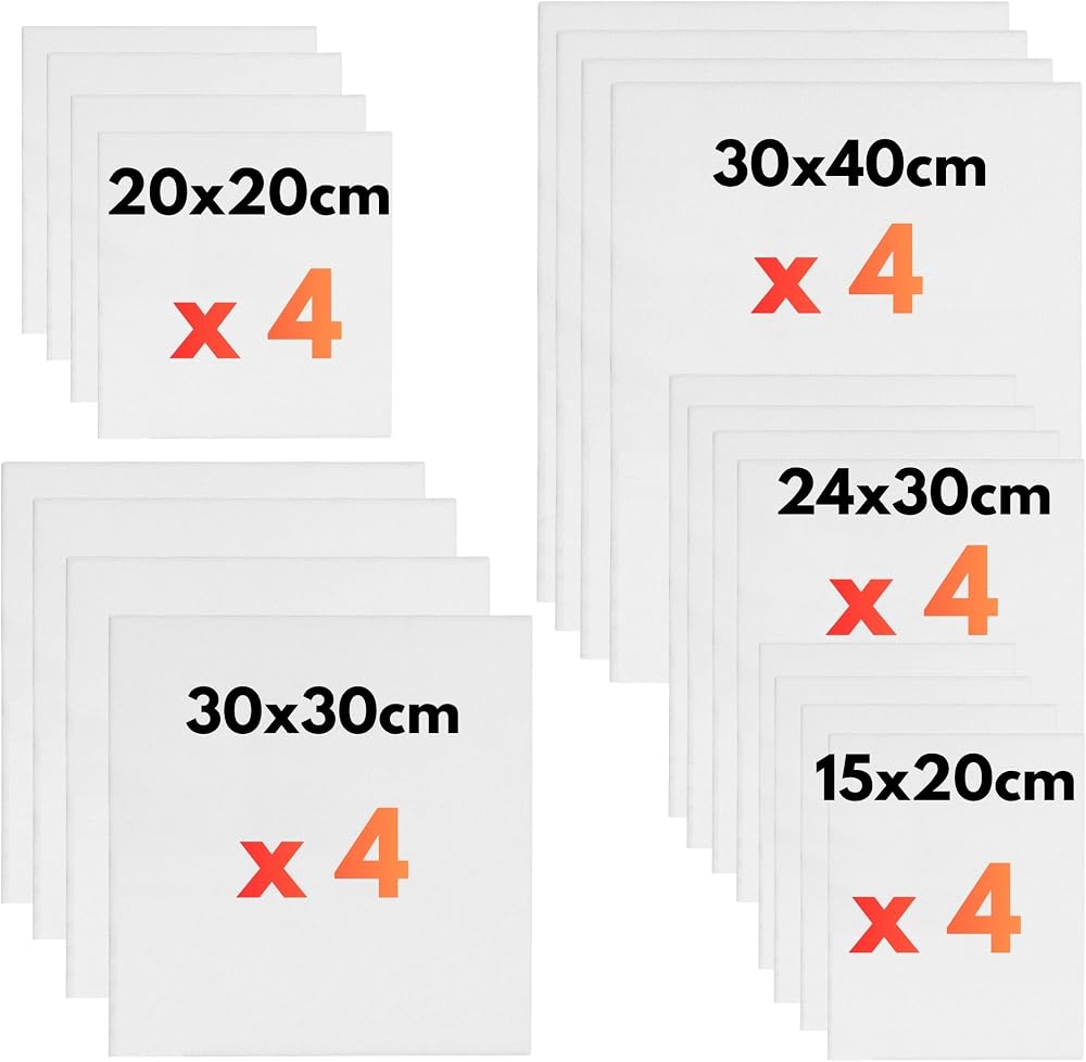 Artme 20pcs Canvas Panels 15x20-4pk 24x30-4pk 30x40-4pk 20x20-4pk 30x30-4pk