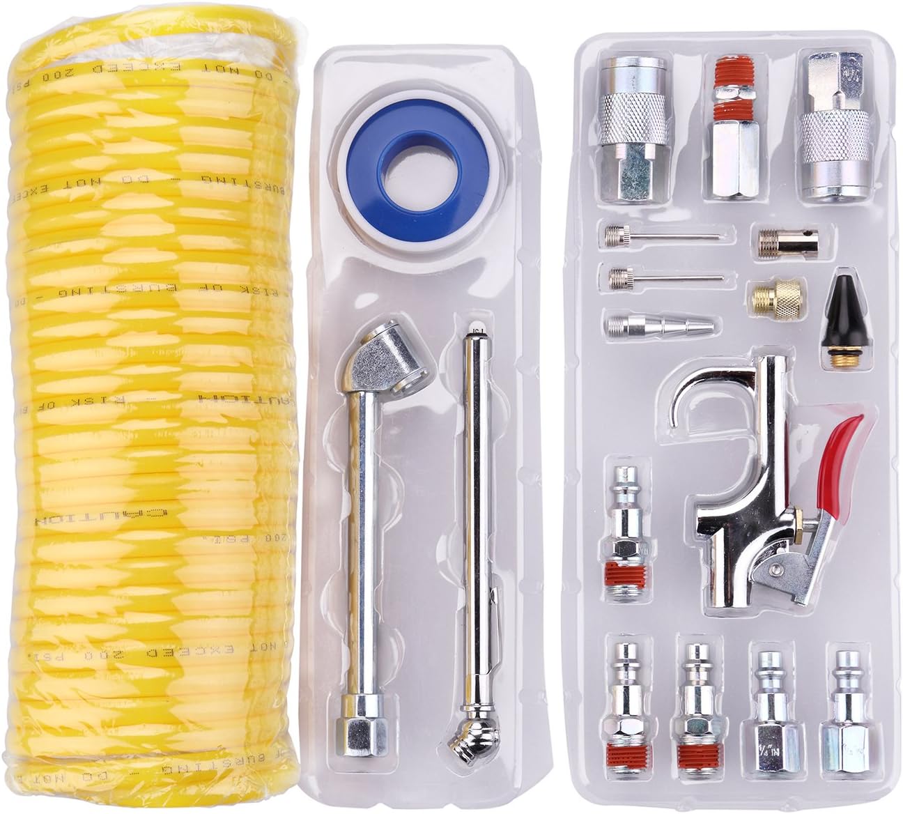WYNNsky Air Compressor Kit, 1/4 Inch NPT Air Tool Kit with 1/4 Inch x 25Ft Coil Nylon Hose/Tire Gauge - 20 Pieces - - 