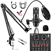 SKTEET Podcast Equipment Bundle, with BM800 Podcast Microphone and V8 Sound Card, Voice Changer - Audio Interface -Perfect for Recording, Singing, Streaming and Gaming (V8-Black)