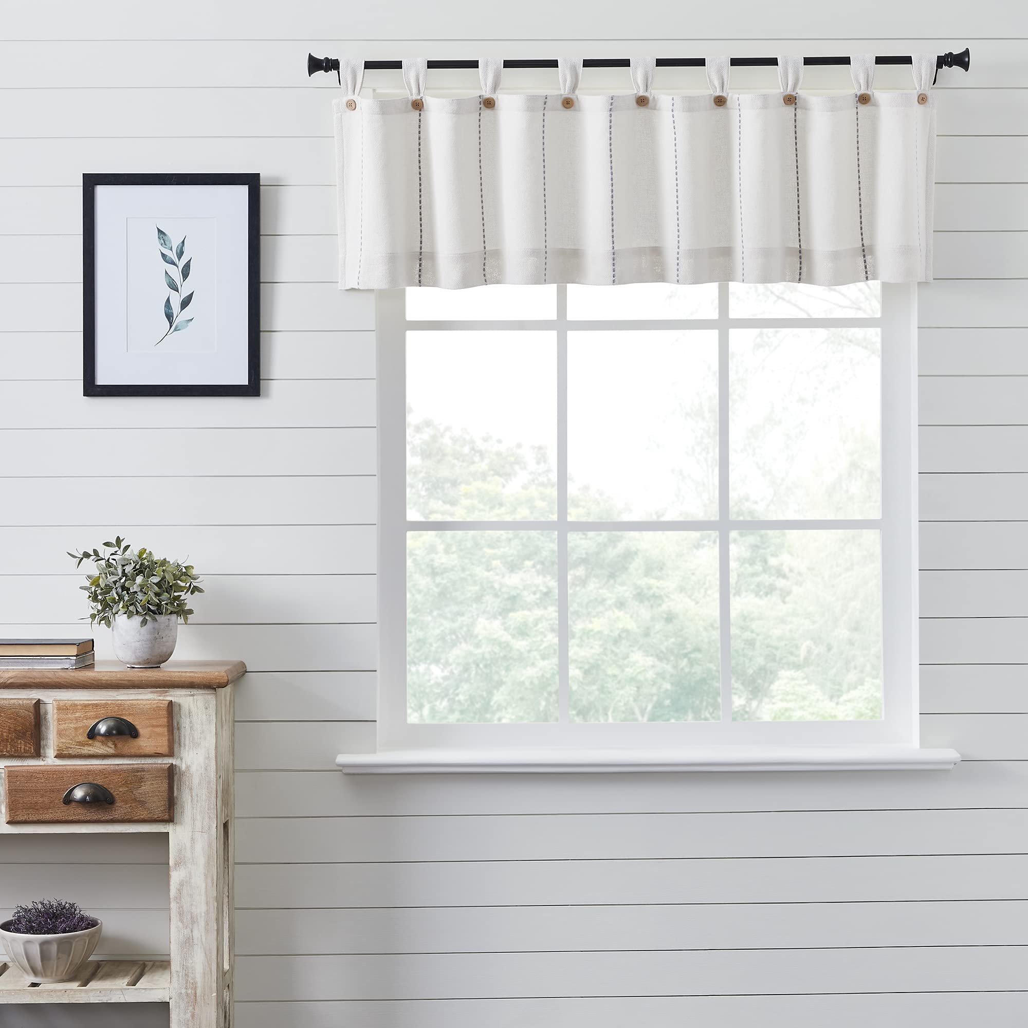 Photo 1 of VHC Brands Stitched Burlap Curtain Valance, White, 16x72