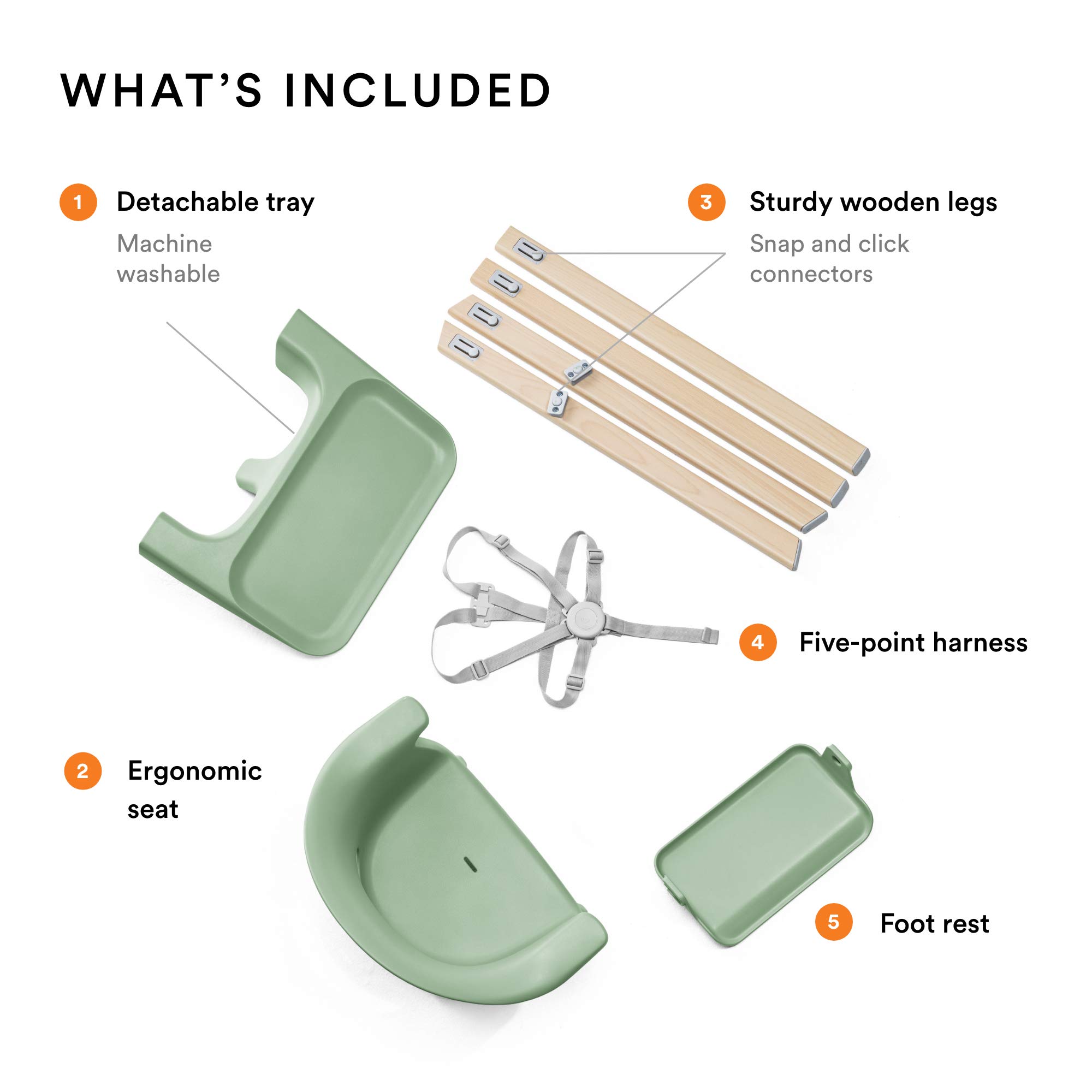 Stokke Clikk High Chair, Clover Green - All-in-One High Chair with Tray + Harness - Light, Durable & Travel Friendly - Ergonomic with Adjustable Features - Best for 6-36 Months or Up to 33 lbs