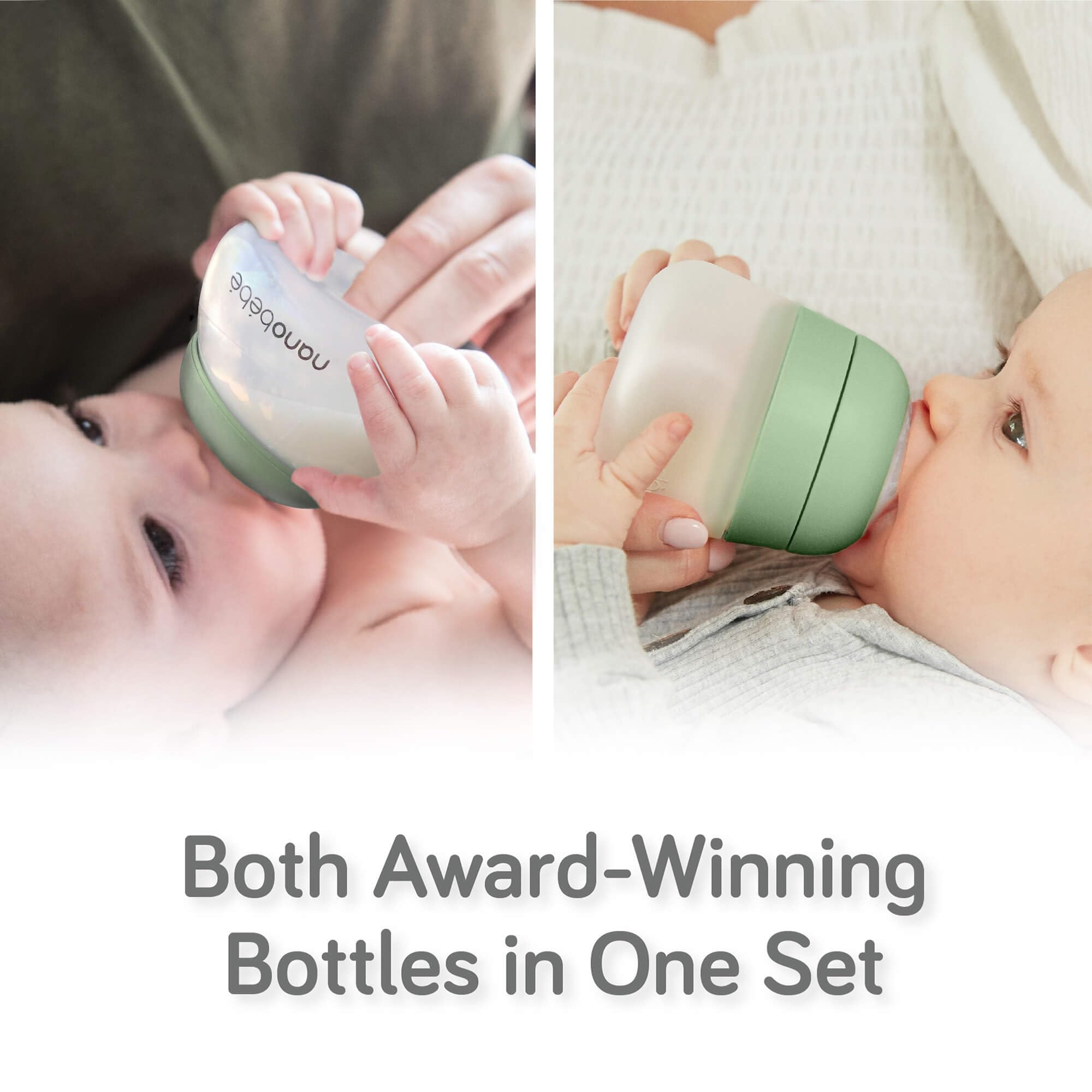Nanobébé Breastmilk and Silicone Baby Bottle Complete Set Gen 2 with Anti-Colic Nipples, Bottle Brush, Pacifiers, Warmer, Pump Adapter - 5oz and 9oz - Grey